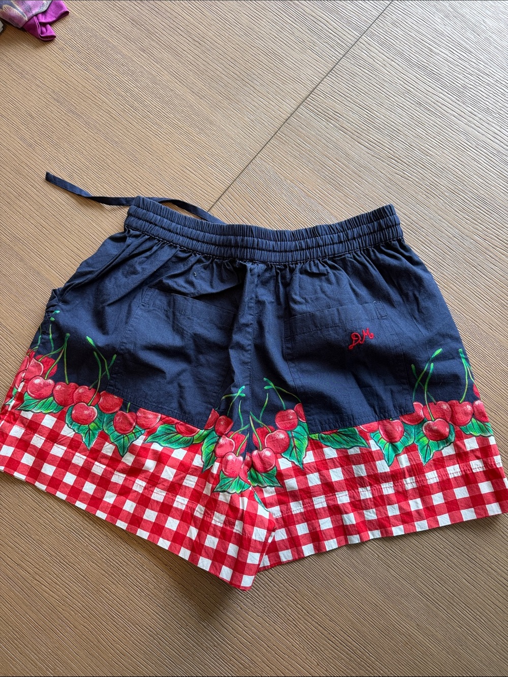 Damson Madder Cherry Trim Navy Shorts with Red Gingham - Picture 2 of 7